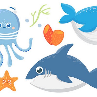 Brewster Wallcovering Sea Animals Stickers Blues