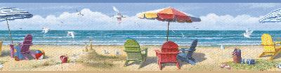 Brewster Wallcovering Blue Summer At The Beach Border Blue