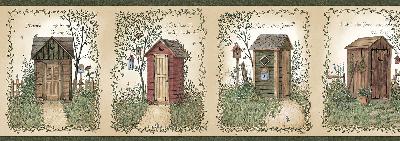 Brewster Wallcovering Fisher Sage Country Outhouses Border Sage