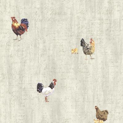 Brewster Wallcovering Lisle Grey Roosters & Script Grey
