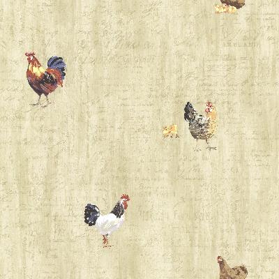 Brewster Wallcovering Lisle Wheat Roosters & Script Wheat