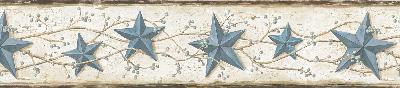 Brewster Wallcovering June Blue Heritage Tin Star Border Blue