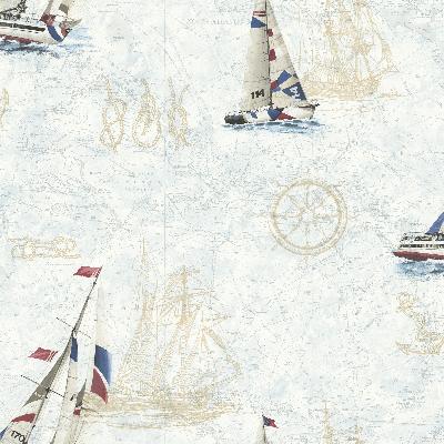 Brewster Wallcovering Flagler Navy Waters Edge Map Navy