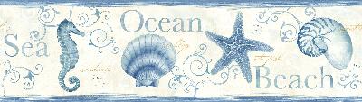 Brewster Wallcovering Island Bay Blue Seashells Border Blue