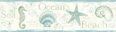 Brewster Wallcovering Island Bay Teal Seashells Border Teal