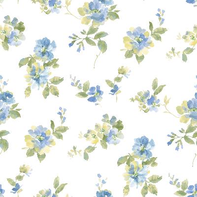 Brewster Wallcovering Captiva Blue Watercolor Floral Blue