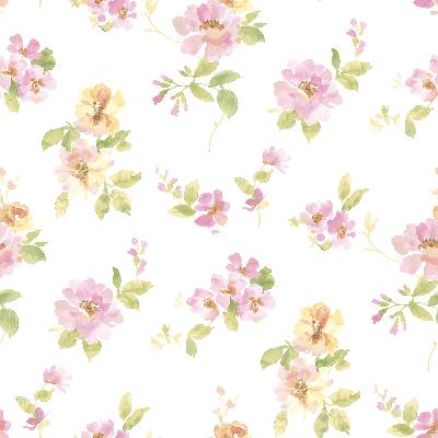 Brewster Wallcovering Captiva Pink Watercolor Floral Pink