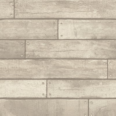 Brewster Wallcovering Weathered Grey Nailhead Plank Wallpaper Grey