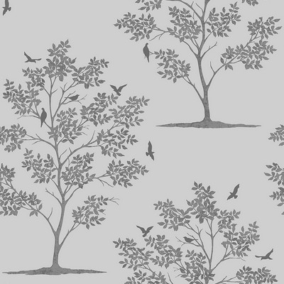 Brewster Wallcovering Woodland Grey Trees & Birds Wallpaper Grey