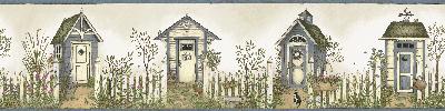 Brewster Wallcovering White Cottage Outhouses Border White