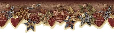 Brewster Wallcovering Brown Quilted Hearts & Stars Border Brown