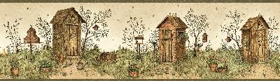Brewster Wallcovering Neutral Garden Outhouses Border Neutral