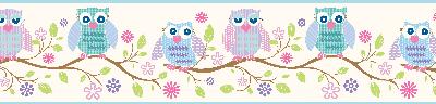 Brewster Wallcovering Winnifred Blue Owlets And Blooms Border Off-White