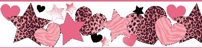Brewster Wallcovering Diva Pink Hearts Stars Cheetah Border White