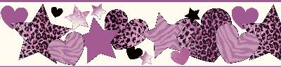 Brewster Wallcovering Diva Purple Hearts Stars Cheetah Border Off-White