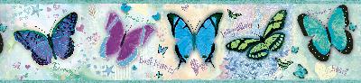 Brewster Wallcovering BFF Blue Butterflies And Stars Border Green