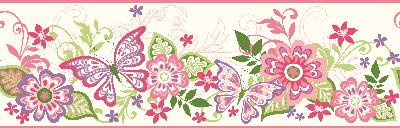 Brewster Wallcovering Minnie Pink Butterflies And Blooms Border White