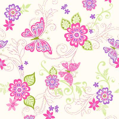 Brewster Wallcovering Minnie Pink Butterflies And Blooms Wallpaper White