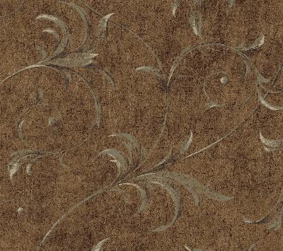 Brewster Wallcovering Brown Ogee Acanthus Scroll Brown
