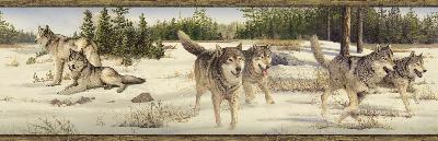 Brewster Wallcovering Shiloh Grey Wintry Wolf Portrait Border Neutral