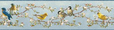 Brewster Wallcovering Louise Blue Songbird Portrait Border Blue