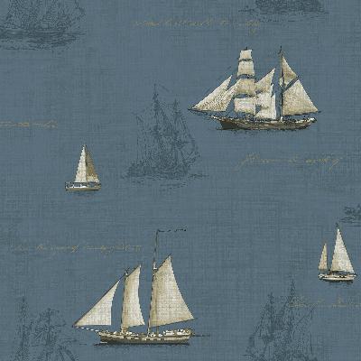 Brewster Wallcovering Andrew Blue Ships Blue