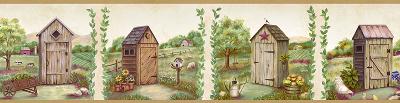 Brewster Wallcovering Fredley Cream Country Meadow Outhouse Border White