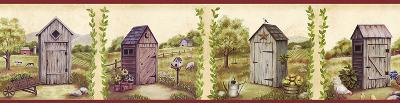 Brewster Wallcovering Fredley Blue Country Meadow Outhouse Border Neutral