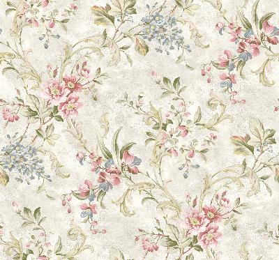Brewster Wallcovering Donatella Pearl Floral Trail Pearl