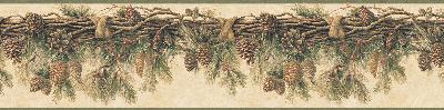 Brewster Wallcovering Wyola Olive Pinecone Forest Border Olive
