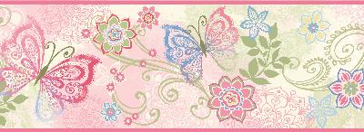 Brewster Wallcovering Fantasia Pink Boho Butterflies Scroll Border Pink