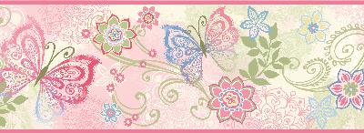 Brewster Wallcovering Fantasia Pink Boho Butterflies Scroll Border Pink