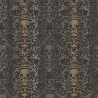 Brewster Wallcovering Luther Sand Skull Modern Damask Wallpaper Black