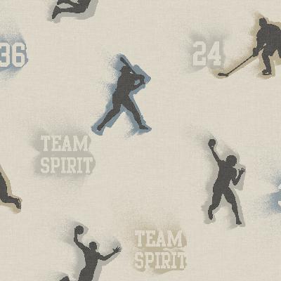 Brewster Wallcovering Glavine Grey Sports Figures Toss Wallpaper Neutral