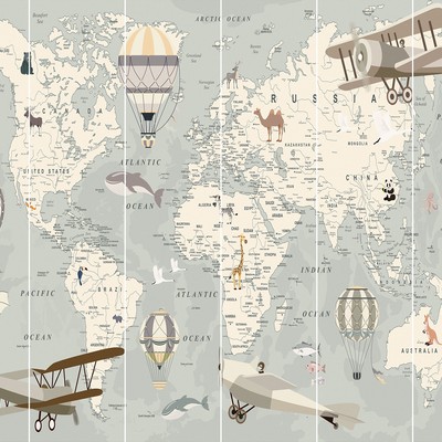 Brewster Wallcovering Map of the World Wall Mural Greys