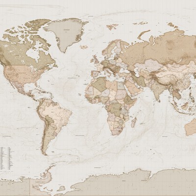 Brewster Wallcovering Earth Map Wall Mural Neutrals