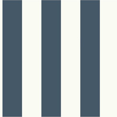 York Wallcovering Magnolia Home Awning Stripe Removable Wallpaper blue/white