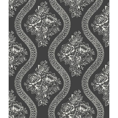 York Wallcovering Magnolia Home Coverlet Floral Removable Wallpaper white/black