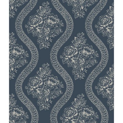 York Wallcovering Magnolia Home Coverlet Floral Removable Wallpaper gray/blue