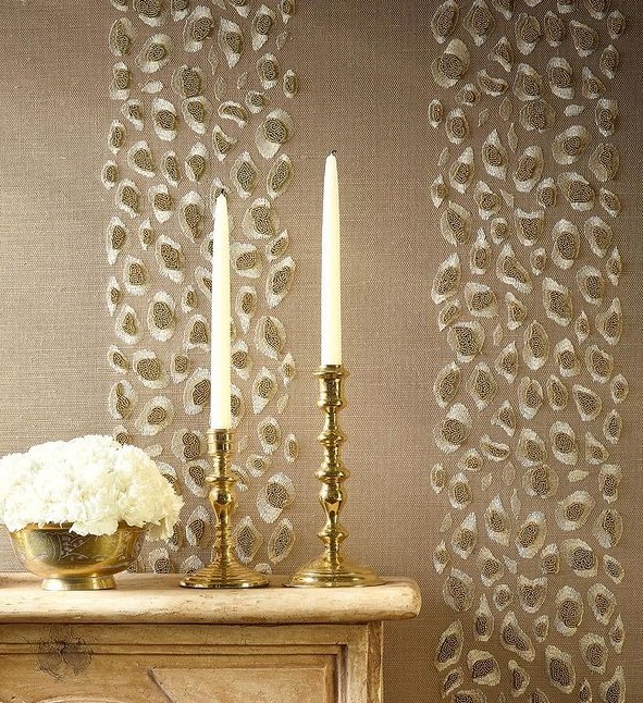 Soiree Embroidered and Beaded Wallpaper Scalamandre Wallcovering