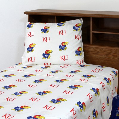 bedding,college sheets,college sheet set,college bed sheets,kansas,kansas jayhawks,kansas jayhawks bedding,kansas jayhawks sheet set,Kansas Jayhawks Sheet Set - White,181454