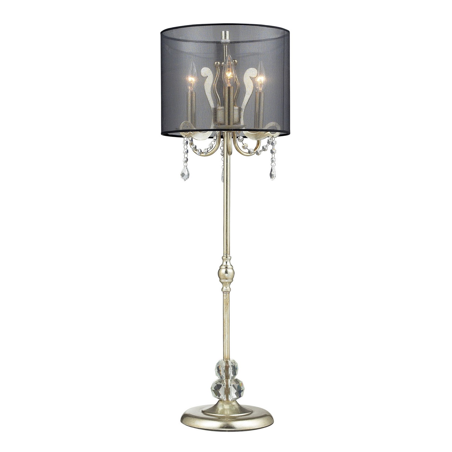 Andover Tall Buffet Lamp In Siver Leaf With Black Organza Shade Lamps