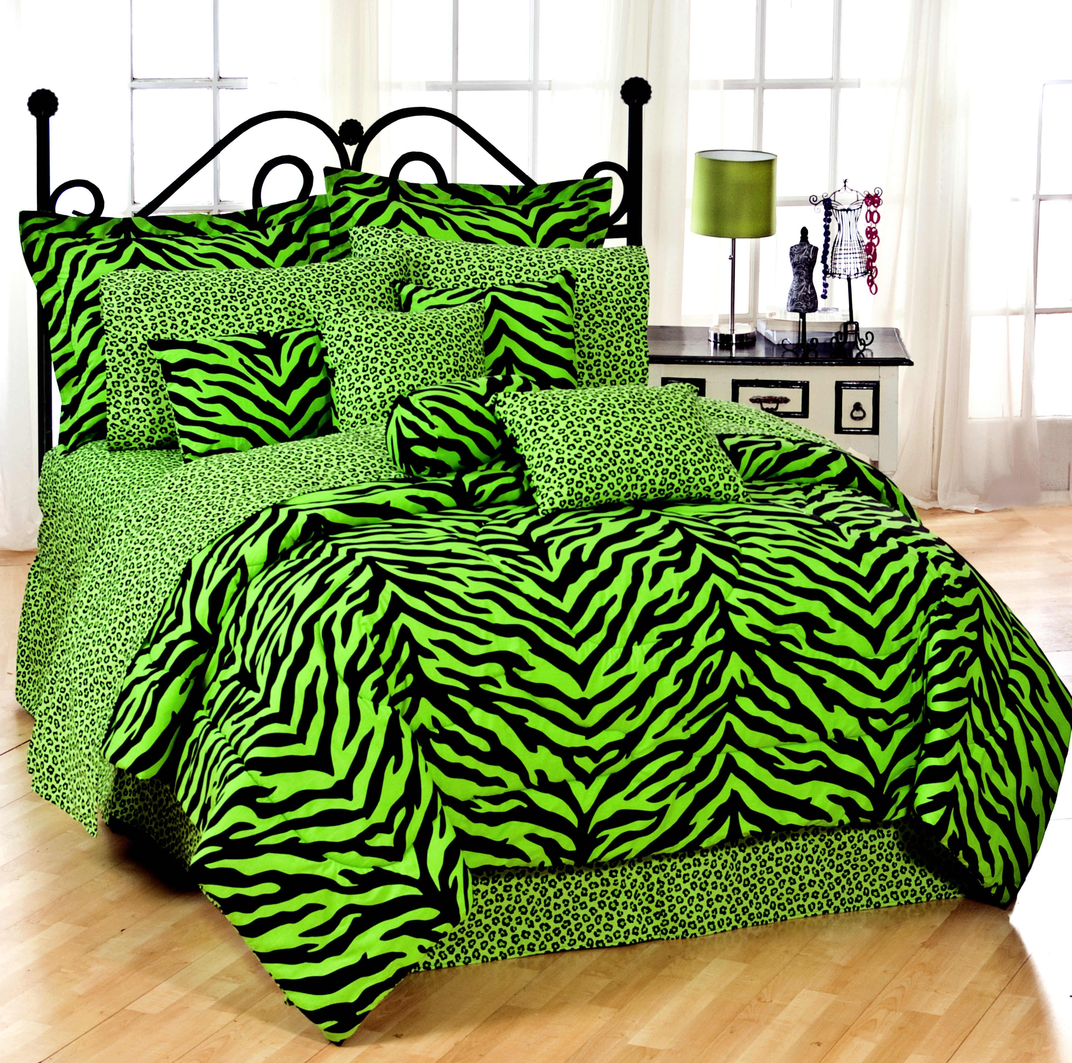 Black And Lime Zebra Print Bedding Set Bedding