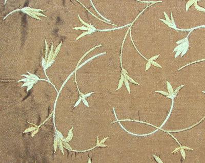 Waldorf Cocoa in Isadora - Waldorf Brown Silk Leaves and Trees  Floral Silk   Fabric