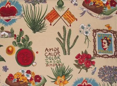 Alexander Henry Viva Frida Parchment in Alexander Henry Beige NA Cotton Mexican  Floral Quilting  Vintage 