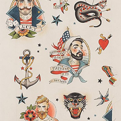 Alexander Henry Anchors Away Tea in 2020 New Beige Craft-Quilting Cotton Boats and Sailing  Tattoo  