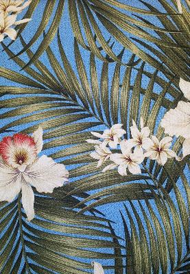 Big Kahuna Fern Slate in Vintage Hawaiian Blue Multipurpose Classic Tropical   Fabric