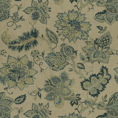 Noblesse 555 Classic Navy Des in covington 2014 Blue Drapery-Upholstery Linen  Blend Fire Rated Fabric NFPA 260  Jacobean Floral   Fabric