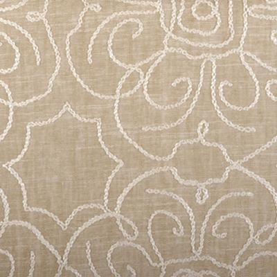 Duralee 32395 121 in John Robshaw - Umber Khaki Beige Linen  Blend Embroidered Linen   Fabric