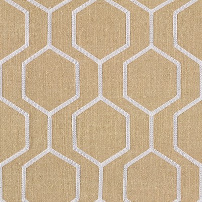 Europatex Hexagono Honey Socrates Collection Drapery Linen  Blend Geometric  Crewel and Embroidered  Embroidered Linen  Fabric